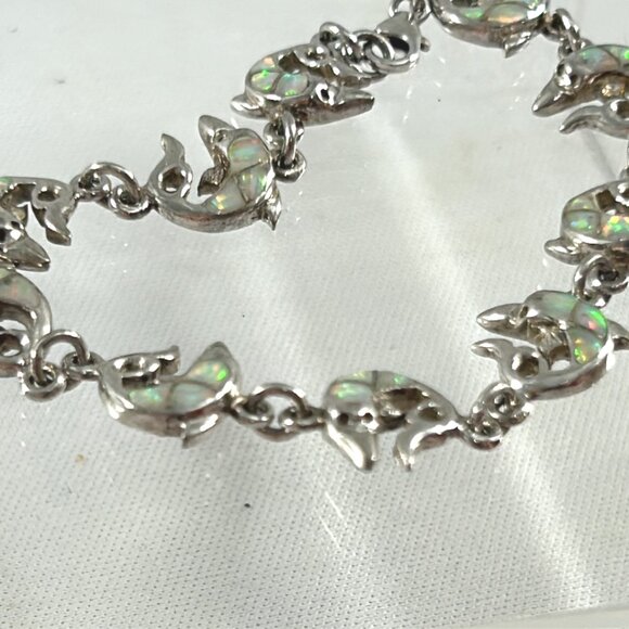 Childs Size Bracelet 7" Silver Tone Dolphins Abalone Ocean Sea Beach - Picture 3 of 5